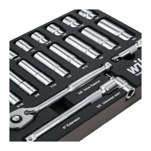 Wiha 22 Piece 3/8in. Drive Professional Standard and Deep Socket Tray Set – SAE 33796
