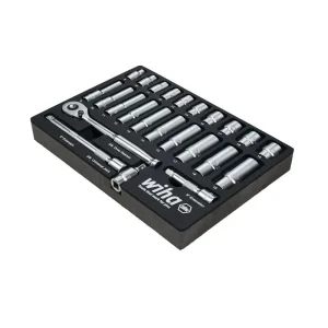 Wiha 24 Piece 3/8in. Drive Professional Standard and Deep Socket Tray Set – Metric 33795