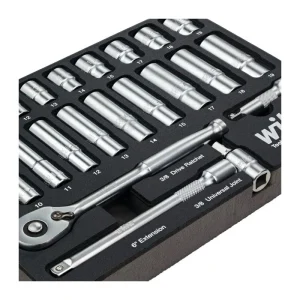 Wiha 24 Piece 3/8in. Drive Professional Standard and Deep Socket Tray Set – Metric 33795