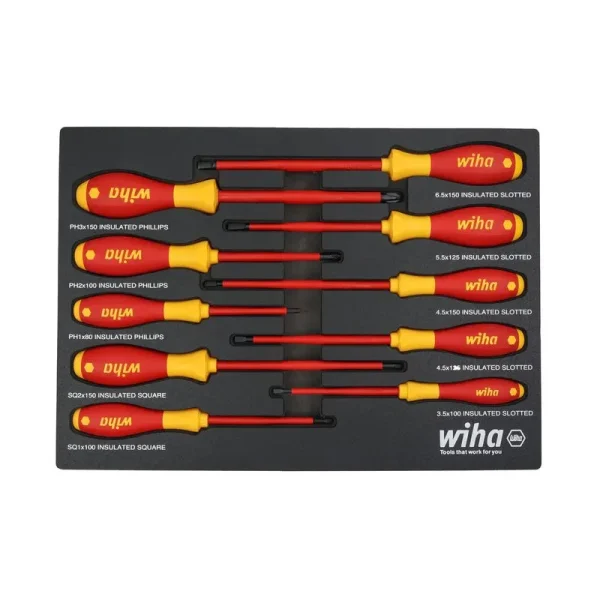 Wiha 10 Piece Insulated SoftFinish Cushion Grip Screwdriver Tray Set 32080