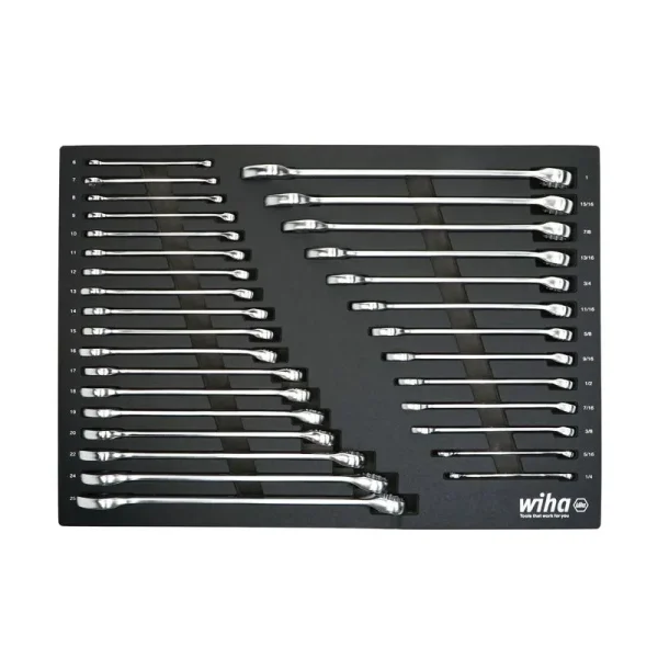 Wiha 31 Piece Combination Wrench Tray Set – SAE and Metric 30492