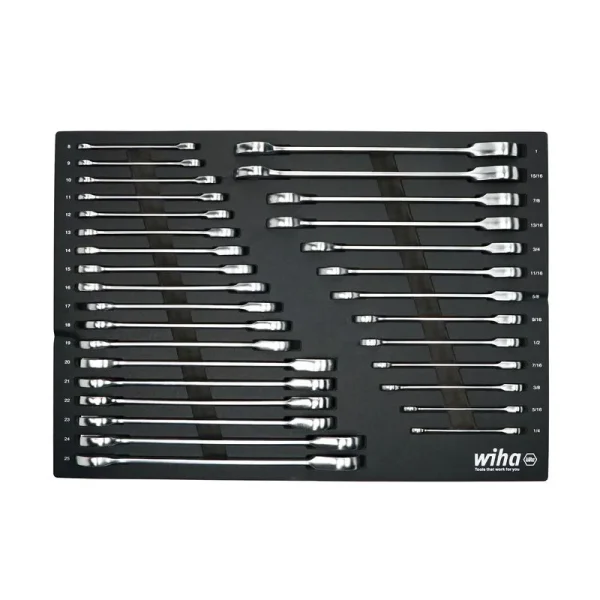 Wiha 31 Piece Ratcheting Wrench Tray Set – SAE and Metric 30392