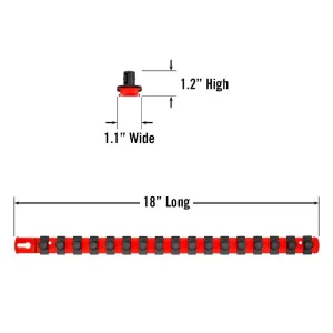 Ernst 18in Socket Organizer with 17 Twist Lock Clips – Red – 1/2in 8402