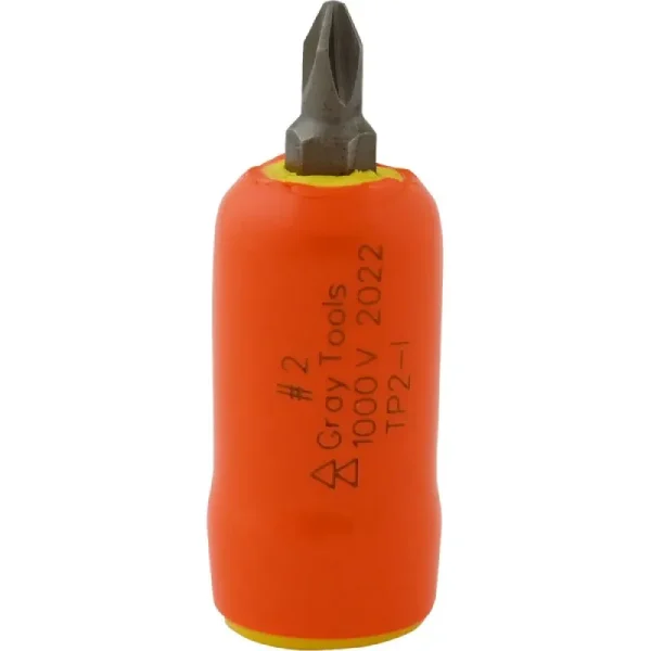 Gray Tools No. 2 X 3/8in. Drive Standard Length Phillips Head 1000V Insulated Socket TP2-I