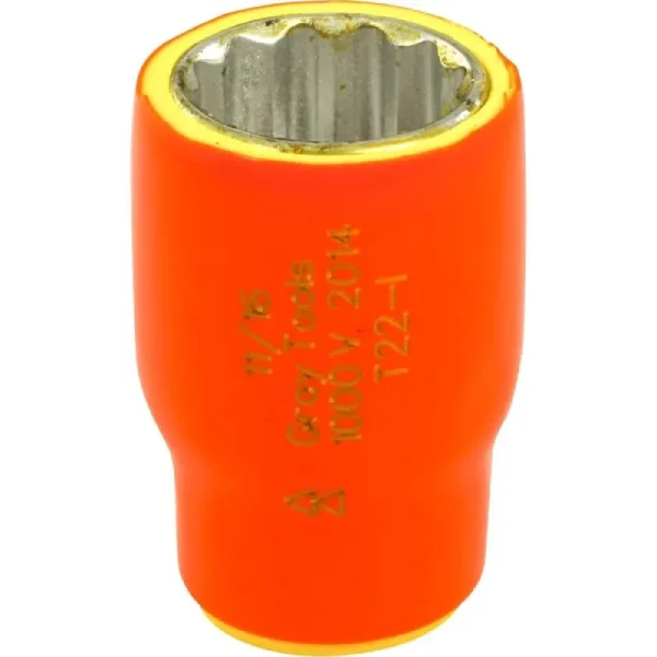 Gray Tools 11/16in. X 3/8in. Drive 12 Point Standard Length Socket 1000V Insulated T22-I