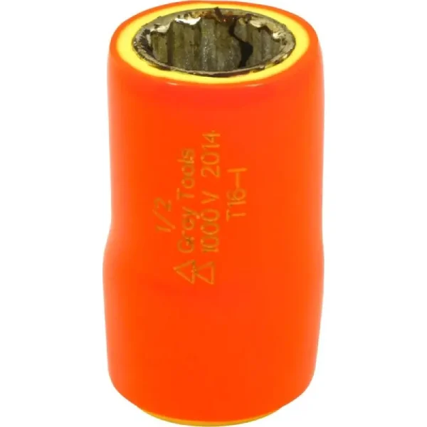 Gray Tools 1/2in. X 3/8in. Drive 12 Point Standard Length Socket 1000V Insulated T16-I