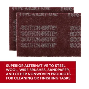 Scotch-Brite™ Hand Pad 7447, HP-HP, A/O Very Fine, Maroon, 6 in x 9 in, 20 per Box
