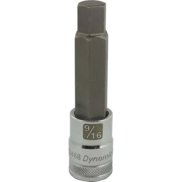 Dynamic Tools 1/2in. Drive SAE Hex Head 9/16in. Long Bit Chrome Finish Socket D013468