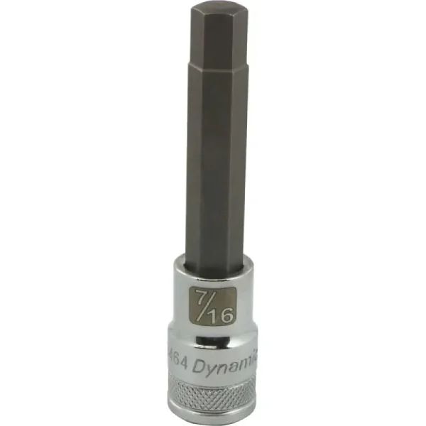 Dynamic Tools 1/2in. Drive SAE Hex Head 7/16in. Long Bit Chrome Finish Socket D013464