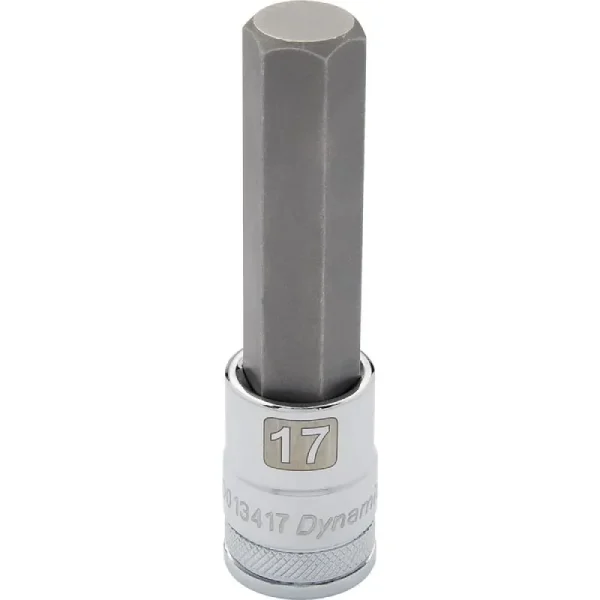 Dynamic Tools 1/2in. Drive Metric Hex Head 17mm Long Bit Chrome Finish Socket D013417