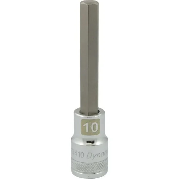 Dynamic Tools 1/2in. Drive Metric Hex Head 10mm Long Bit Chrome Finish Socket D013410