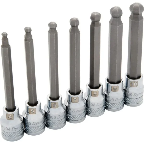 Dynamic Tools 3/8in. Drive 7 Piece Metric Long Ball Nose Hex Socket Set 4mm -10mm D010025