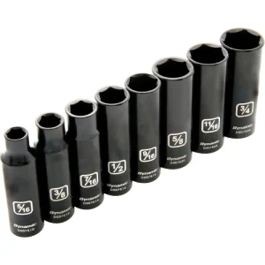 Dynamic Tools 3/8in. Drive 8 Piece 6 Point SAE Deep Impact Socket Set 5/16in. – 3/4in. D010021
