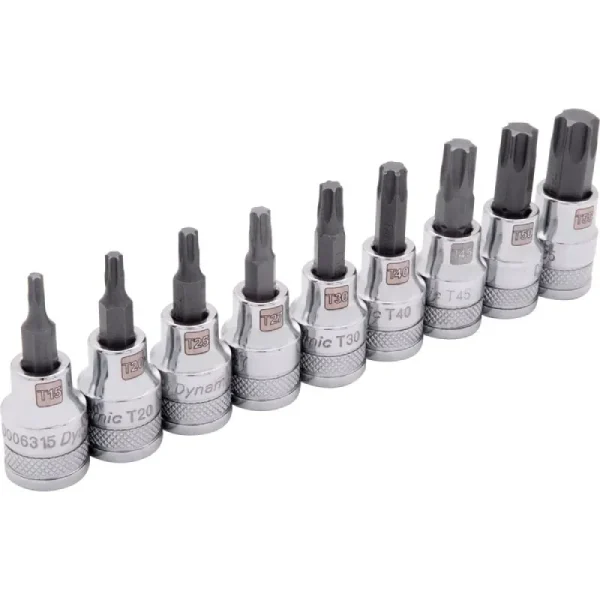 Dynamic Tools 3/8in. Drive 9 Piece Standard Length Torx Socket Set T15 – T55 D010018