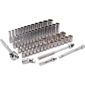 Dynamic Tools 3/8in. Drive 57 Piece 12 Point Standard/Deep SAE/Metric Socket Set 1/4in. – 1in. 6mm –