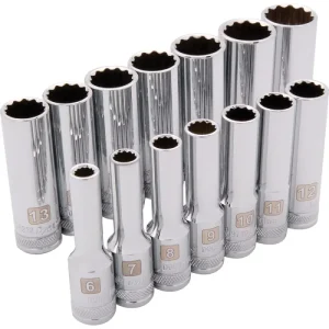 Dynamic Tools 3/8in. Drive 14 Piece 12 Point Deep Metric Socket Set 6mm – 19mm D010007