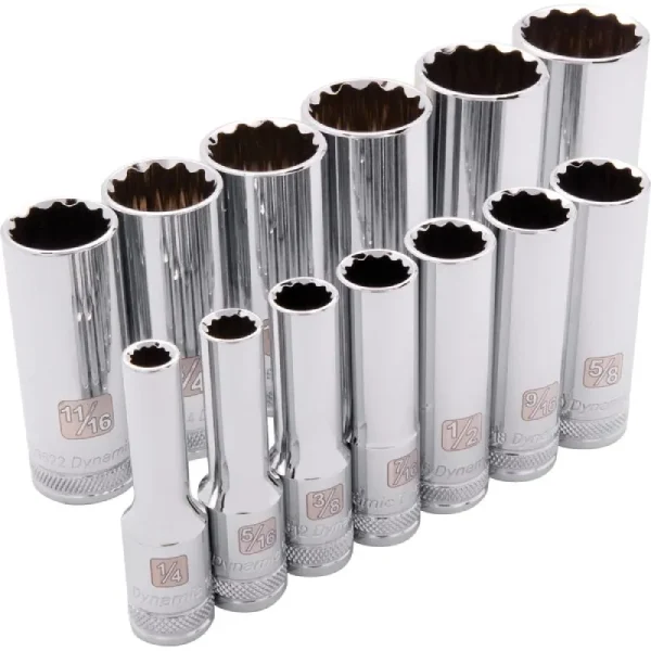 Dynamic Tools 3/8in. Drive 13 Piece 12 Point Deep SAE Socket Set 1/4in. – 1in. D010003