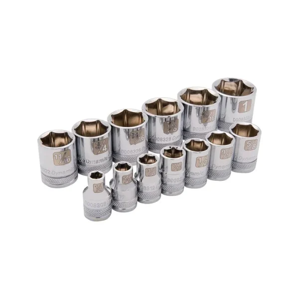 Dynamic Tools 3/8in. Drive 13 Piece 6 Point Standard SAE Socket Set 1/4in. – 1in. D010000