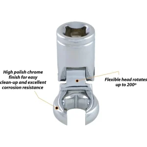 Dynamic Tools 3/8in. Drive Metric 10mm Flex Head Crow Foot Flare Nut Socket Chrome Finish D008760