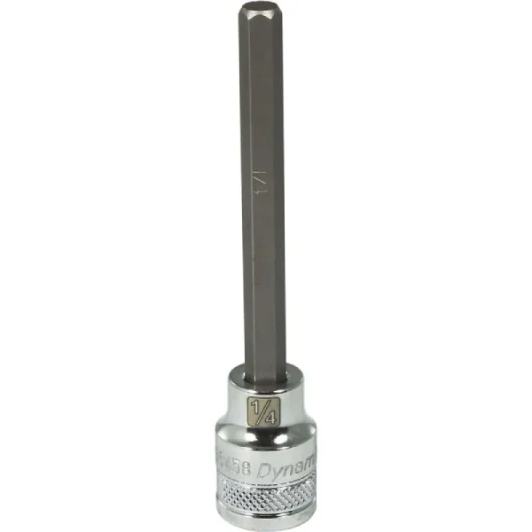 Dynamic Tools 3/8in. Drive SAE Hex Head 1/4in. Long Bit Chrome Finish Socket D006458