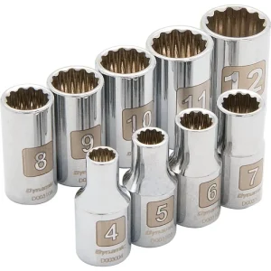Dynamic Tools 1/4in. Drive 9 Piece 12 Point Standard Metric Socket Set 4mm – 12mm D004008