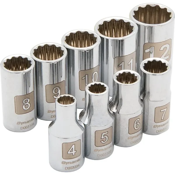 Dynamic Tools 1/4in. Drive 9 Piece 12 Point Standard Metric Socket Set 4mm – 12mm D004008