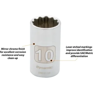 Dynamic Tools 1/4in. Drive 9 Piece 12 Point Standard Metric Socket Set 4mm – 12mm D004008
