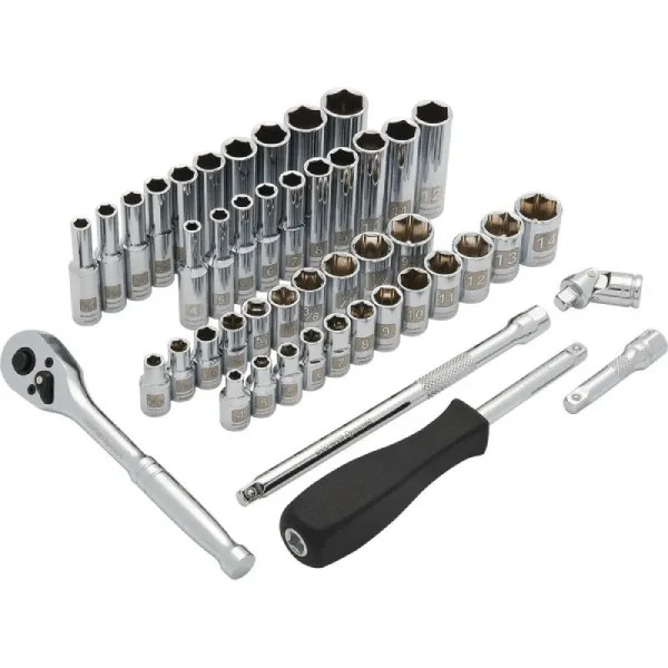 Dynamic Tools 1/4in. Drive 47 Piece 6 Point SAE/Metric Standard/Deep Socket Set 3/16in. – 9/16in. 4m