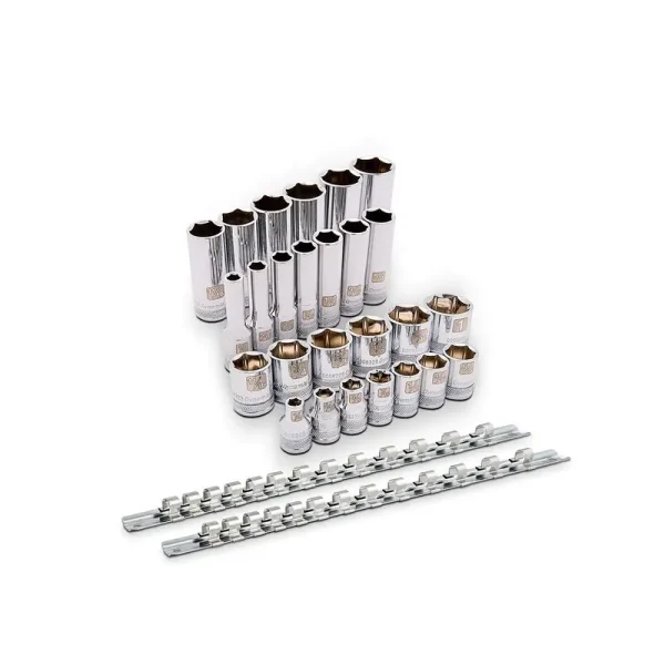 Dynamic Tools 3/8in Drive 26 Piece 6 Point Mirror Chrome Regular & Deep SAE Set D106007