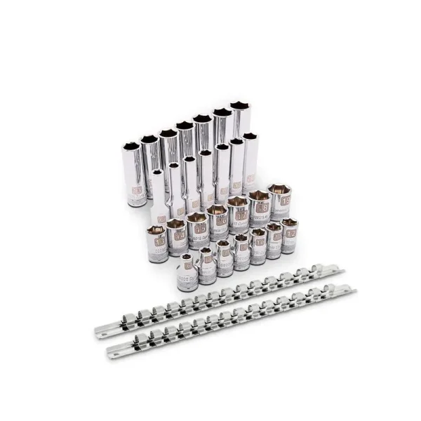 Dynamic Tools 3/8in Drive 28 Piece 6 Point Mirror Chrome Regular & Deep length Metric Set D106006