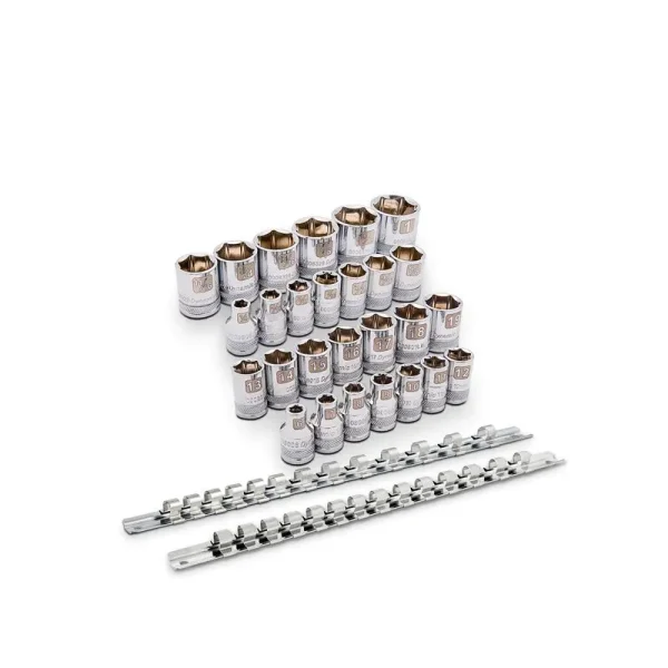 Dynamic Tools 3/8in Drive 27 Piece 6 Point Mirror Chrome Regular SAE & Metric Set D106005