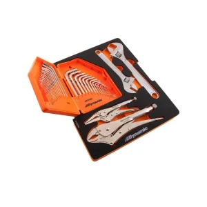 Dynamic Tools 6 Piece Hex Key, Locking Pliers and Adjustable Wrench Set with Foam Tool Organizer D10