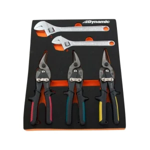 Dynamic Tools 6 Piece Aviation Snip & Adjustable Wrench Set With Foam Tool Organizer D096001-FT8T