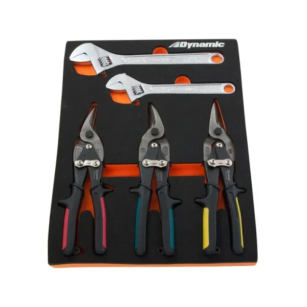 Dynamic Tools 6 Piece Aviation Snip & Adjustable Wrench Set With Foam Tool Organizer D096001-FT8T