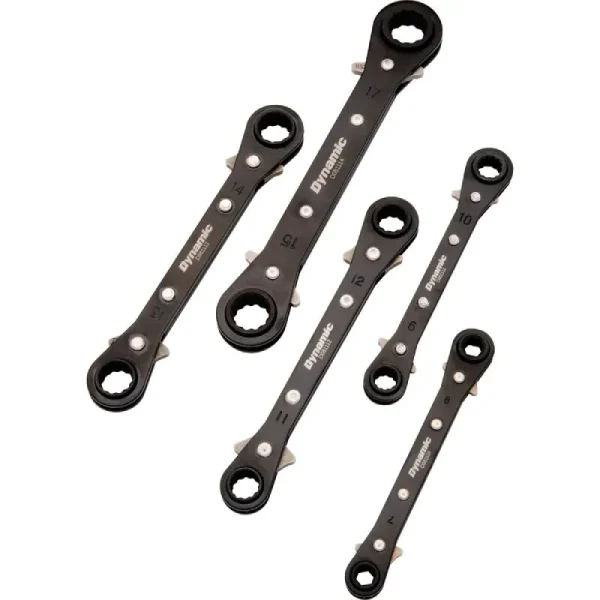 Dynamic Tools 5 Piece Metric Double Box End, Reversible Ratcheting Wrench Set, Straight D081204