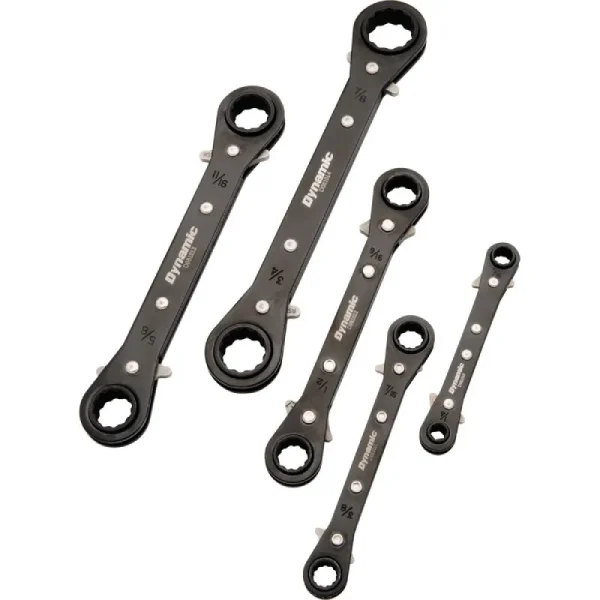 Dynamic Tools 5 Piece SAE Double Box End, Reversible Ratcheting Wrench Set, Straight D081203