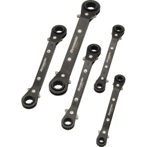Dynamic Tools 5 Piece Metric Double Box End, Reversible Ratcheting Wrench Set, 25 Degree Offset D081
