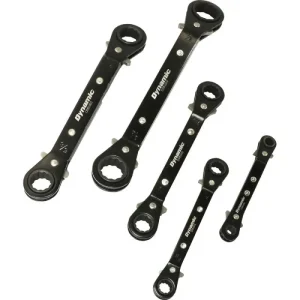 Dynamic Tools 5 Piece SAE Double Box End, Reversible Ratcheting Wrench Set, 25 Degree Offset D081201