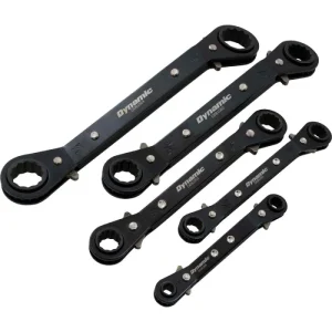 Dynamic Tools 5 Piece SAE Double Box End, Reversible Ratcheting Wrench Set, 25 Degree Offset D081201