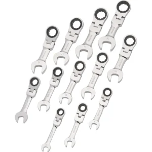 Dynamic Tools 12 Piece Metric Stubby Flex Head, Combination Ratcheting Wrench Set, 8mm – 19mm D07660