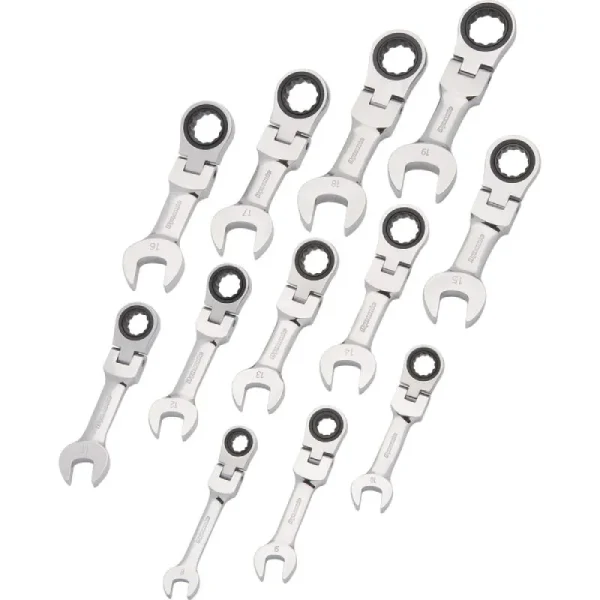 Dynamic Tools 12 Piece Metric Stubby Flex Head, Combination Ratcheting Wrench Set, 8mm – 19mm D07660