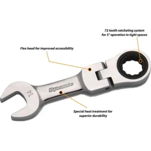 Dynamic Tools 12 Piece Metric Stubby Flex Head, Combination Ratcheting Wrench Set, 8mm – 19mm D07660