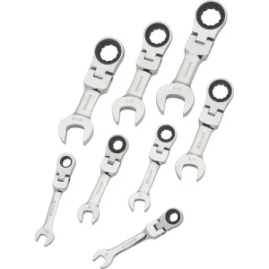 Dynamic Tools 8 Piece SAE Stubby Flex Head, Combination Ratcheting Wrench Set, 5/16in – 3/4in D07660