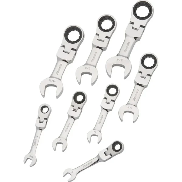 Dynamic Tools 8 Piece SAE Stubby Flex Head, Combination Ratcheting Wrench Set, 5/16in – 3/4in D07660