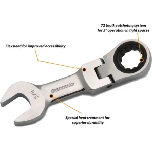Dynamic Tools 8 Piece SAE Stubby Flex Head, Combination Ratcheting Wrench Set, 5/16in – 3/4in D07660