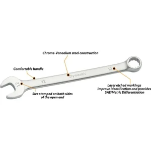 Dynamic Tools 11 Piece Metric Combination Wrench Set, Contractor Series, Satin Finish, 9mm – 19mm D0