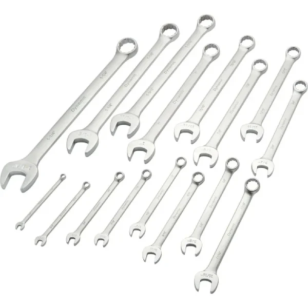 Dynamic Tools 16 Piece SAE Combination Wrench Set, Contractor Series, Satin Finish, 1/4in – 1-1/4in