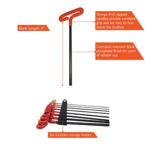 Dynamic Tools 8 Piece 9in Long Loop Handle, SAE Hex Key Set, 5/64in – 3/8in D043420