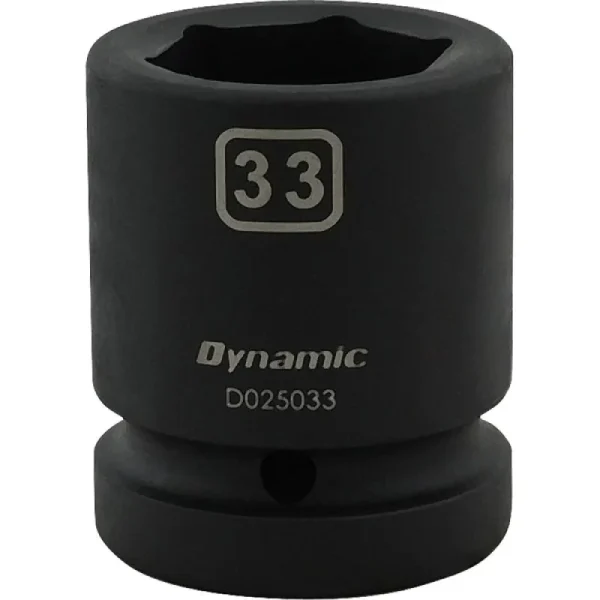 Dynamic Tools 33mm X 1in Drive, 6 Point Standard Length, Impact Socket D025033