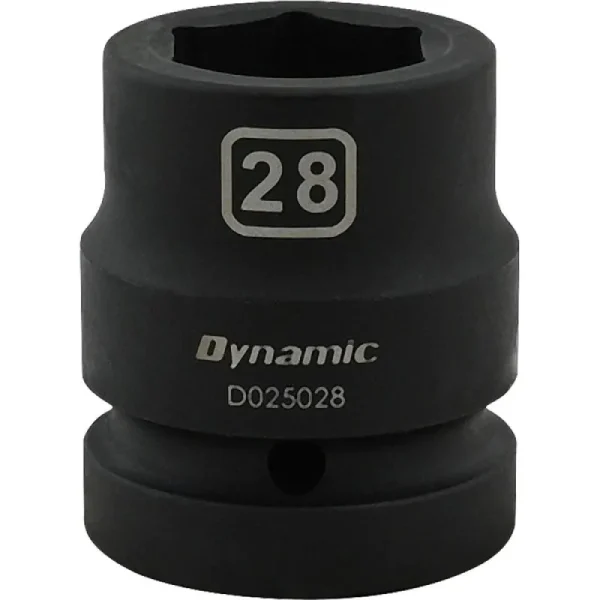 Dynamic Tools 28mm X 1in Drive, 6 Point Standard Length, Impact Socket D025028